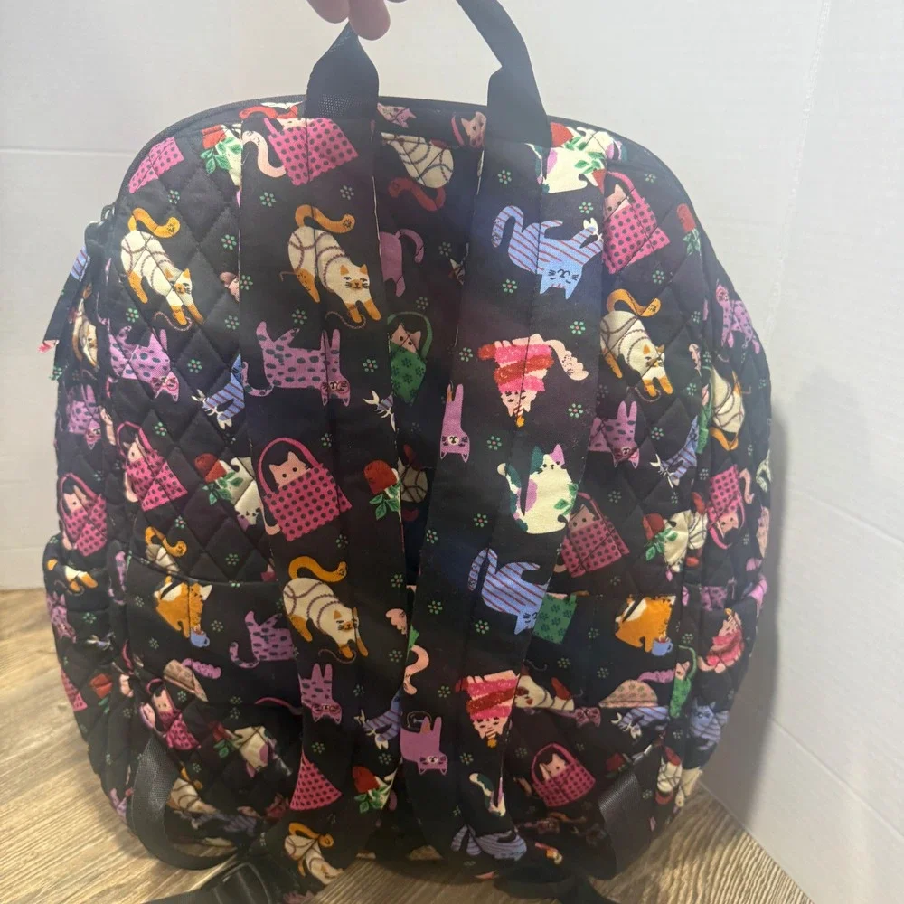 Vera Bradley Large Backpack In Cotton Herding Cats Black Fit Laptop 17